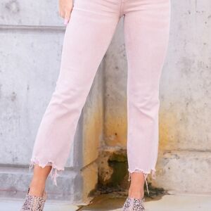 Vervet Blues Womens Jeans Size 26 Pink Raw Hem High Rise Cropped Flare Denim